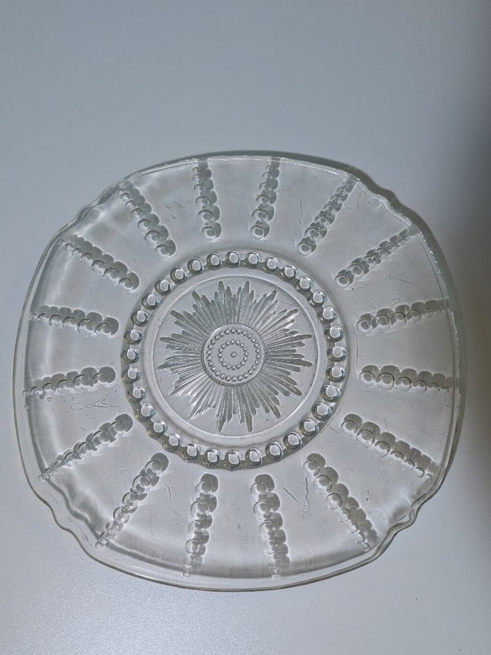 Vintage Federal Glass "Columbia" Clear Chop Plate Cake Serving Sandwich Platter
